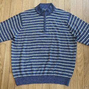 PETER MILLAR Crown Large Long Bay Merino Wool Linen Maritime Quarter Zip Sweater